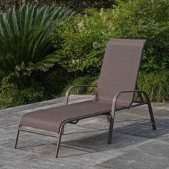 Stackable Brown Sling Outdoor Chaise Lounge Chair -Family Home Furn Store stackable brown sling outdoor chaise lounge chair 7