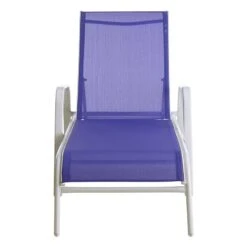 Stackable Cobalt Blue Sling Outdoor Chaise Lounge Chair With White Frame -Family Home Furn Store stackable cobalt blue sling outdoor chaise lounge chair with white frame 2