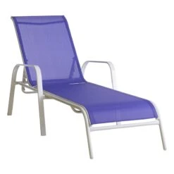 Stackable Cobalt Blue Sling Outdoor Chaise Lounge Chair With White Frame