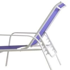 Stackable Cobalt Blue Sling Outdoor Chaise Lounge Chair With White Frame -Family Home Furn Store stackable cobalt blue sling outdoor chaise lounge chair with white frame 3