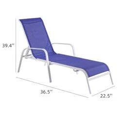 Stackable Cobalt Blue Sling Outdoor Chaise Lounge Chair With White Frame -Family Home Furn Store stackable cobalt blue sling outdoor chaise lounge chair with white frame 5