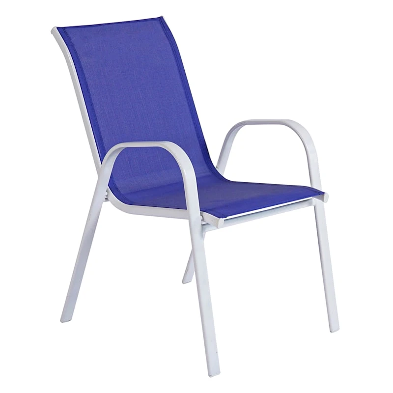 Stackable Cobalt Blue Sling Patio Chair With White Frame 4 Stackable Cobalt Blue Sling Patio Chair With White Frame - Image 2