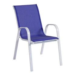 Stackable Cobalt Blue Sling Patio Chair With White Frame