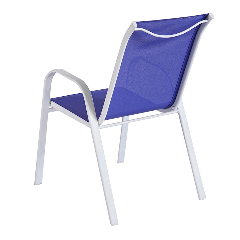 Stackable Cobalt Blue Sling Patio Chair With White Frame 6 Stackable Cobalt Blue Sling Patio Chair With White Frame - Image 4
