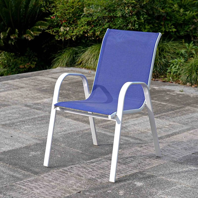 Stackable Cobalt Blue Sling Patio Chair With White Frame 9 Stackable Cobalt Blue Sling Patio Chair With White Frame - Image 7
