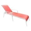 Stackable Coral Sling Outdoor Chaise Lounge Chair With White Frame -Family Home Furn Store stackable coral sling outdoor chaise lounge chair with white frame