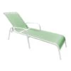Stackable Green Sling Outdoor Chaise Lounge Chair With White Frame -Family Home Furn Store stackable green sling outdoor chaise lounge chair with white frame