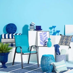 Stackable Teal Sling Patio Chair -Family Home Furn Store stackable teal sling patio chair 6