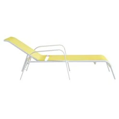 Stackable Yellow Sling Outdoor Chaise Lounge Chair With White Frame -Family Home Furn Store stackable yellow sling outdoor chaise lounge chair with white frame 2