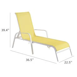 Stackable Yellow Sling Outdoor Chaise Lounge Chair With White Frame -Family Home Furn Store stackable yellow sling outdoor chaise lounge chair with white frame 5