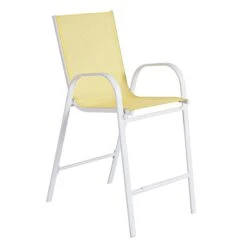 Stackable Yellow Sling Patio Barstool With White Frame -Family Home Furn Store stackable yellow sling patio barstool with white frame 2