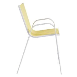 Stackable Yellow Sling Patio Barstool With White Frame -Family Home Furn Store stackable yellow sling patio barstool with white frame 3