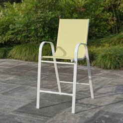 Stackable Yellow Sling Patio Barstool With White Frame -Family Home Furn Store stackable yellow sling patio barstool with white frame 6