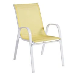Stackable Yellow Sling Patio Chair With White Frame