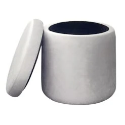 Stuart Round Storage Ottoman, Grey -Family Home Furn Store stuart round storage ottoman grey 2