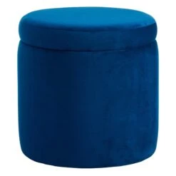 Stuart Round Storage Ottoman, Navy Blue