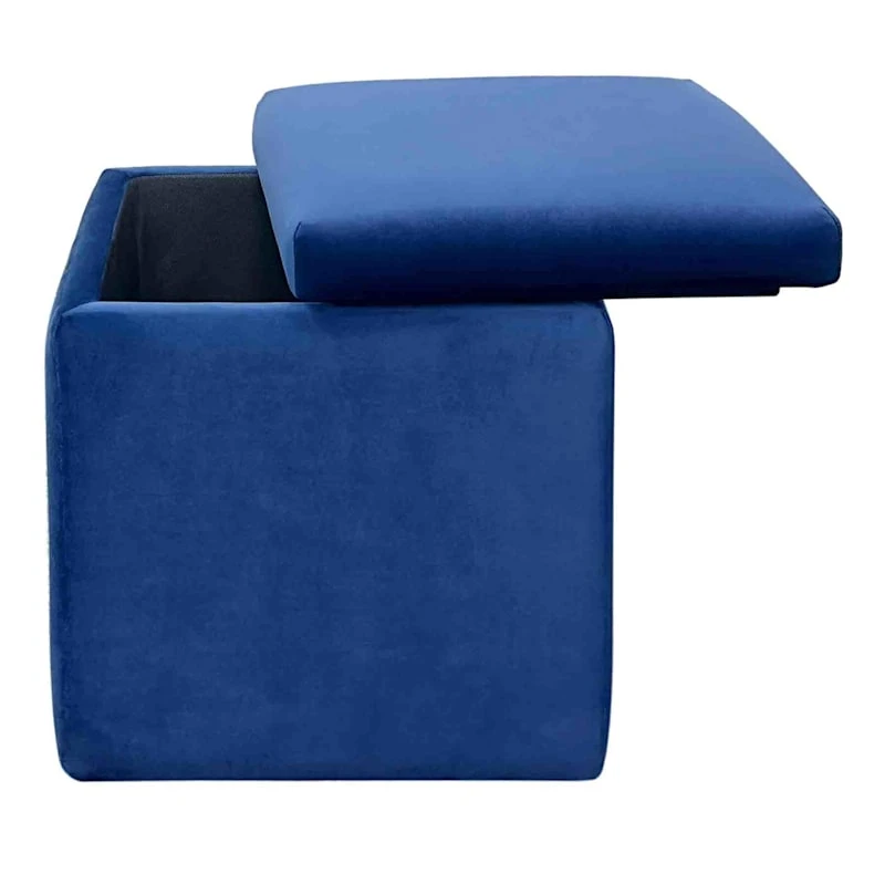 Stuart Square Storage Ottoman, Navy Blue 6 Stuart Square Storage Ottoman, Navy Blue - Image 4