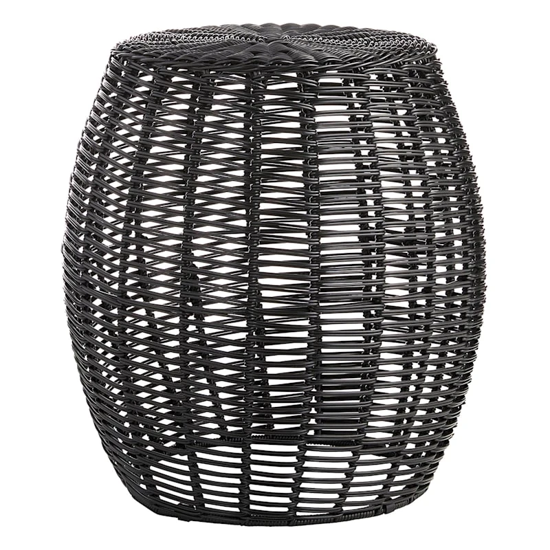 Sunny Club Black Wicker Outdoor Ottoman, 16" 3 Sunny Club Black Wicker Outdoor Ottoman, 16"