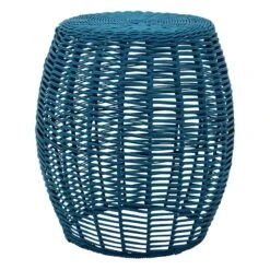 Sunny Club Outdoor Blue Wicker Ottoman, 16"