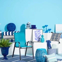 Sunny Club Outdoor Blue Wicker Ottoman, 16" -Family Home Furn Store sunny club outdoor blue wicker ottoman 16 3