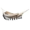 Tan & Black Striped Outdoor Hammock With Tassels -Family Home Furn Store tan black striped outdoor hammock with tassels