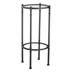 Tempered Glass Top With Black Metal Frame 2 Tier Plant Stand