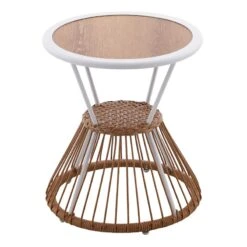 Tracey Boyd Minos Outdoor White Steel & Wicker Side Table