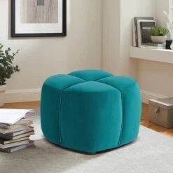 Tracey Boyd Teal Ottoman -Family Home Furn Store tracey boyd teal ottoman 2