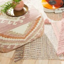 Tracey Boyd Woven Kilim Pouf, 20x13 -Family Home Furn Store tracey boyd woven kilim pouf 20x13 3