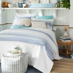 Ty Pennington Lex Blue Striped Square Pouf, 16" -Family Home Furn Store ty pennington lex blue striped square pouf 16 2