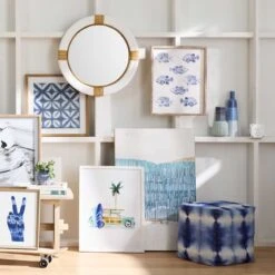 Ty Pennington Shyloh Shibori Print Pouf, Blue -Family Home Furn Store ty pennington shyloh shibori print pouf blue 4