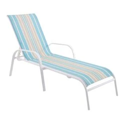 Ty Pennington Stackable Blue & Beige Striped Sling Outdoor Chaise Lounge Chair
