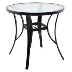 Water Wave Glass Top Black Outdoor Bistro Table, 30"