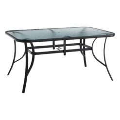 Water Wave Glass Top Black Outdoor Dining Table