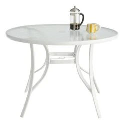 White Steel Round Table, 42" -Family Home Furn Store white steel round table 42 1