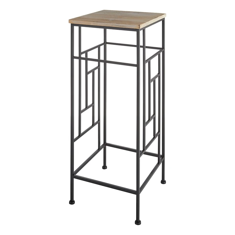 Wood Top Plant Stand With Metal Frame, Large 3 Wood Top Plant Stand With Metal Frame, Large