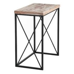 Wood Top With Black Cross Metal Table, Medium -Family Home Furn Store wood top with black cross metal table medium 3