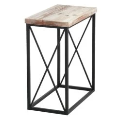 Wood Top With Black Cross Metal Table, Small -Family Home Furn Store wood top with black cross metal table small 2